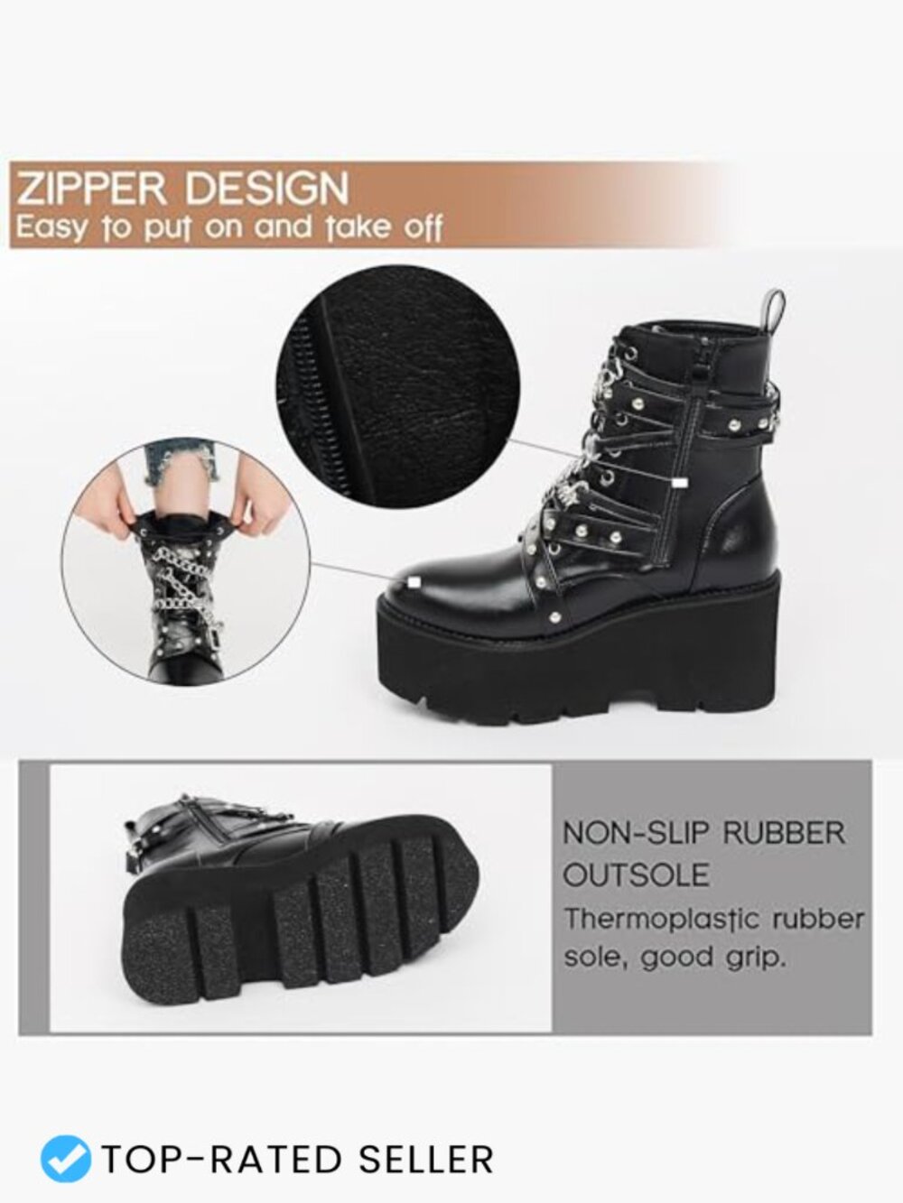 Chunky Platform Combat Ankle Booties Punk Goth Boots Women's Fashion Mid Calf - Picture 5 of 7